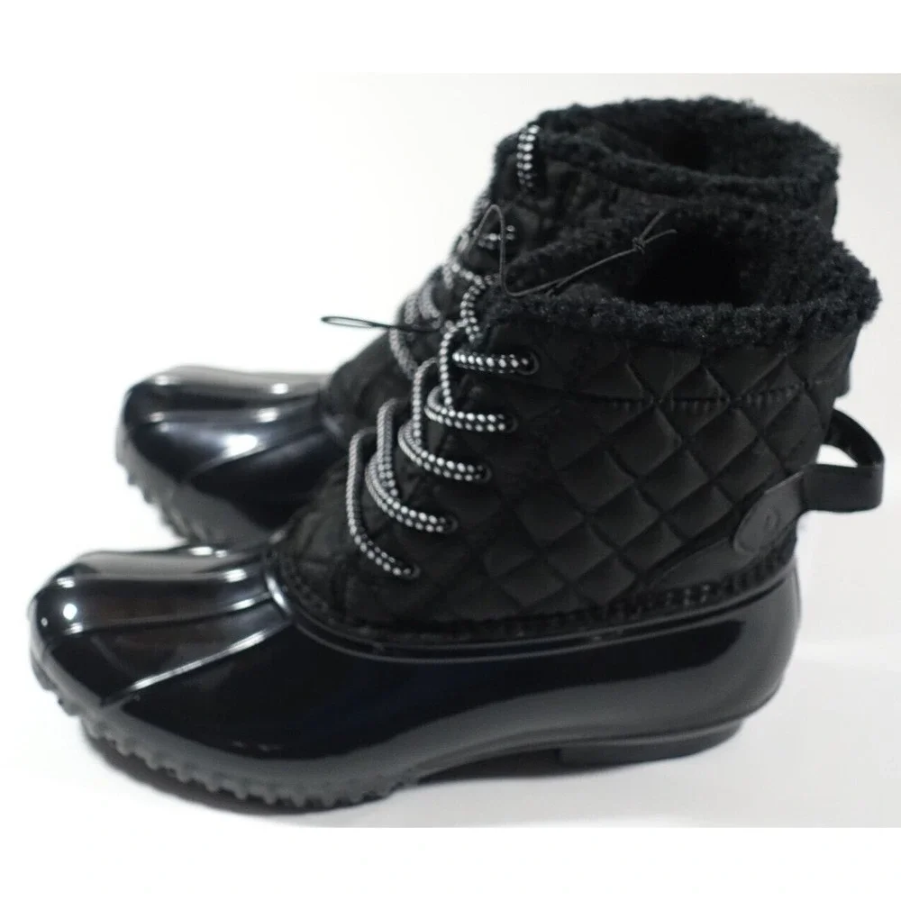 Sporto Andie Duck Boots Women 9 Black Water Repellant Lightweight Pull Tab